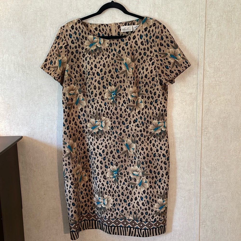 Kathie Lee collection animal and floral print midi dress. Short sleeve. Size 16